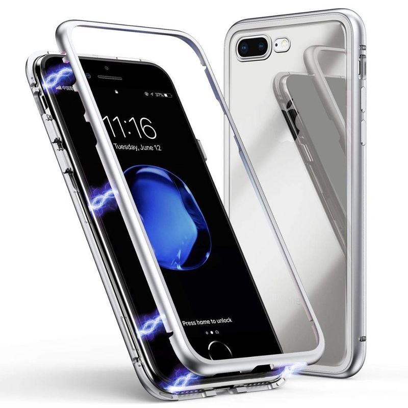 Magnetic Adsorption Phone Case For iPhone X Metal Magnet Tempered Glass Cases For iPhone Cover case